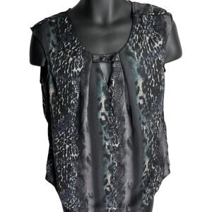 Trouve Top Women Size M Black All Over Print Sleeveless Scoop Neck FLAW